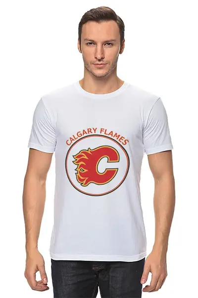 Заказать мужскую футболку в Москве. Футболка классическая Calgary Flames, от kspsshop - готовые дизайны и нанесение принтов.