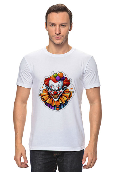Заказать мужскую футболку в Москве. Футболка классическая Страшный клоун на Хэллоуин от datoxy@ukr.net - готовые дизайны и нанесение принтов.