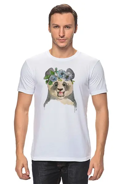 Заказать мужскую футболку в Москве. Футболка классическая Панда в венке от 4erta - готовые дизайны и нанесение принтов.