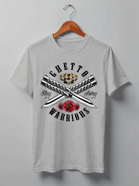 Заказать мужскую футболку в Москве. Футболка классическая Серая T-shirt GHETTO от Алексей Слесарев - готовые дизайны и нанесение принтов.