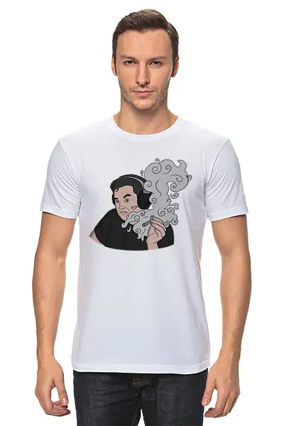 Заказать мужскую футболку в Москве. Футболка классическая Илон Маск с косяком от Memepedia - готовые дизайны и нанесение принтов.