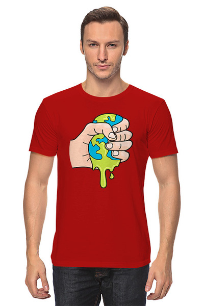 Заказать мужскую футболку в Москве. Футболка классическая Планета в руке от skynatural - готовые дизайны и нанесение принтов.