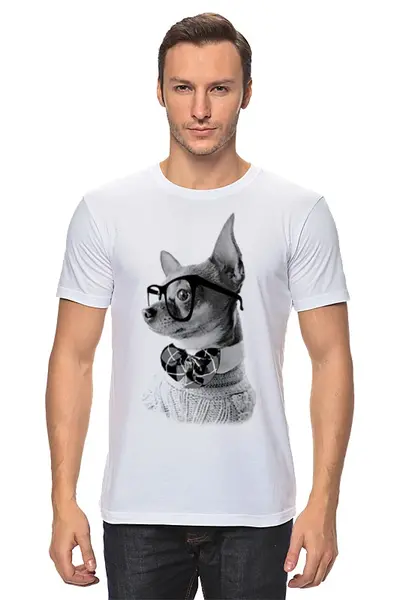Заказать мужскую футболку в Москве. Футболка классическая Модный Пёсик от pangeaaffair - готовые дизайны и нанесение принтов.