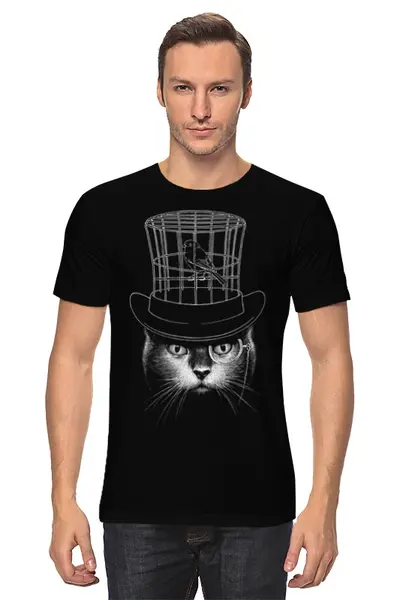Заказать мужскую футболку в Москве. Футболка классическая Кот в цилиндре от printik - готовые дизайны и нанесение принтов.