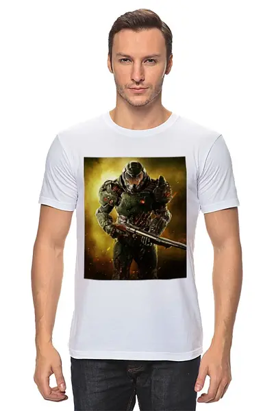 Заказать мужскую футболку в Москве. Футболка классическая Doom 4 от scoopysmith - готовые дизайны и нанесение принтов.
