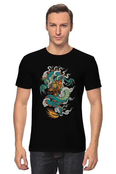 Заказать мужскую футболку в Москве. Футболка классическая Зеленый дракон от galaxy secret - готовые дизайны и нанесение принтов.