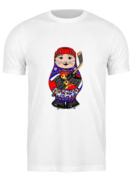Заказать мужскую футболку в Москве. Футболка классическая Матрешка хоккеист от theirenemen - готовые дизайны и нанесение принтов.
