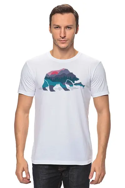 Заказать мужскую футболку в Москве. Футболка классическая Медведь на рыбалке от printik - готовые дизайны и нанесение принтов.