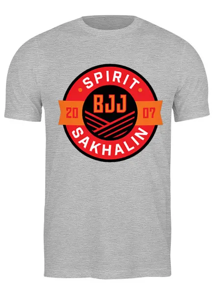 Заказать мужскую футболку в Москве. Футболка классическая Spirit BJJ Sakhalin Logo (Gray) от kiralabu - готовые дизайны и нанесение принтов.
