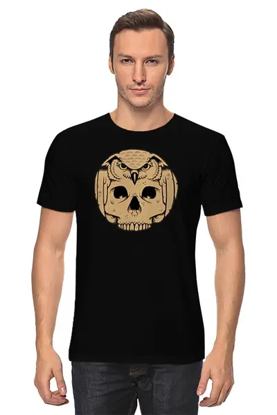 Заказать мужскую футболку в Москве. Футболка классическая OWL Scull / сова и череп от crash - готовые дизайны и нанесение принтов.
