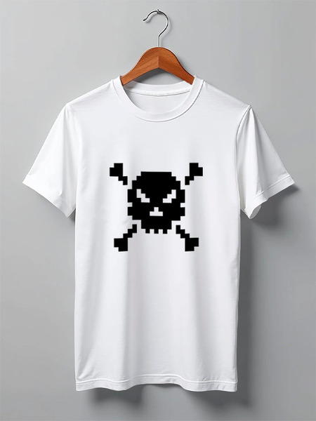 Заказать мужскую футболку в Москве. Футболка классическая Pixel Art Skull от artKash - готовые дизайны и нанесение принтов.