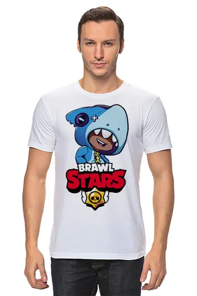 Заказать мужскую футболку в Москве. Футболка классическая Brawl Stars Leon Shark от weeert - готовые дизайны и нанесение принтов.