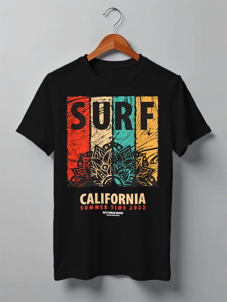 Заказать мужскую футболку в Москве. Футболка классическая SURF California Summer 2022 от Юрий Чингаев - готовые дизайны и нанесение принтов.