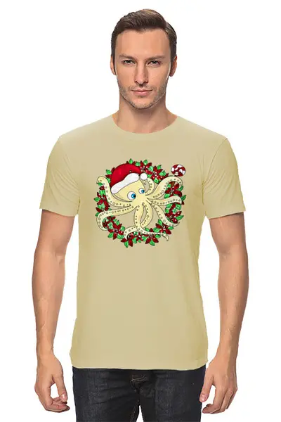 Заказать мужскую футболку в Москве. Футболка классическая Рождество от Print design  - готовые дизайны и нанесение принтов.