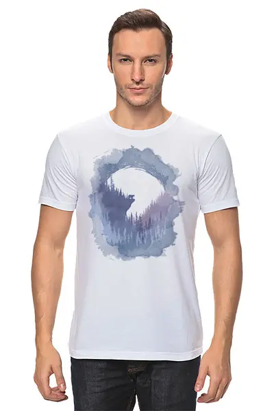 Заказать мужскую футболку в Москве. Футболка классическая Bear and Moon от oneredfoxstore@gmail.com - готовые дизайны и нанесение принтов.