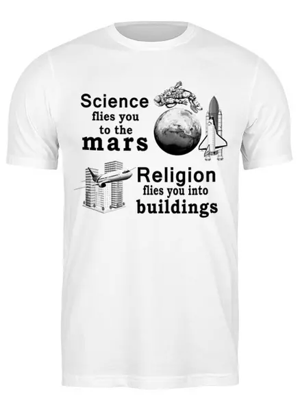 Заказать мужскую футболку в Москве. Футболка классическая Science flies to the Mars от tretstoun@yahoo.com - готовые дизайны и нанесение принтов.