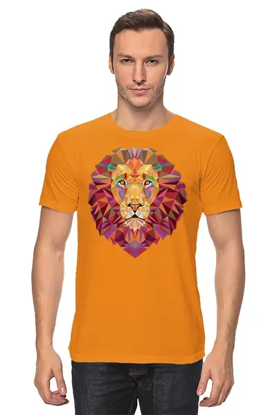 Заказать мужскую футболку в Москве. Футболка классическая Полигональный лев от oldman - готовые дизайны и нанесение принтов.
