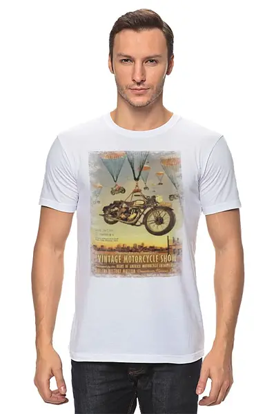Заказать мужскую футболку в Москве. Футболка классическая Vintage Motorcycle Show от lisalisa11@list.ru - готовые дизайны и нанесение принтов.