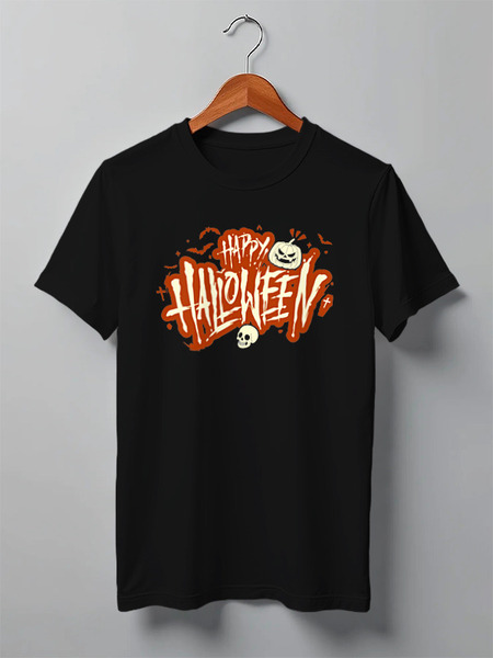 Заказать мужскую футболку в Москве. Футболка классическая Happy Halloween от skynatural - готовые дизайны и нанесение принтов.