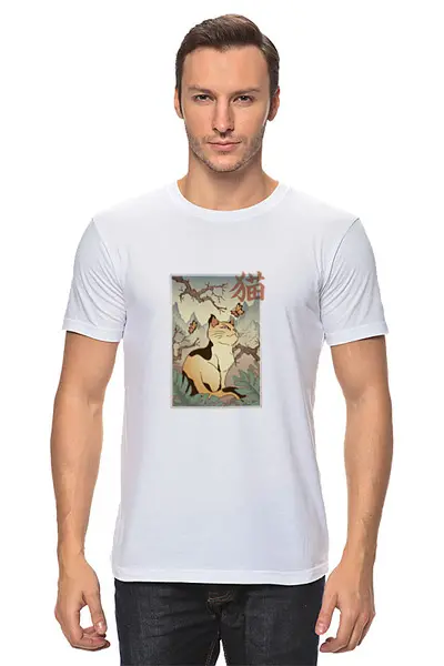 Заказать мужскую футболку в Москве. Футболка классическая Japanese Cat от Павел Павел - готовые дизайны и нанесение принтов.