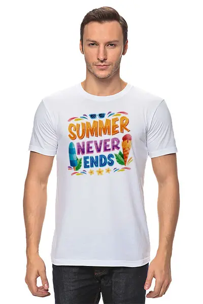 Заказать мужскую футболку в Москве. Футболка классическая SUMMER NEVER ENDS от balden - готовые дизайны и нанесение принтов.
