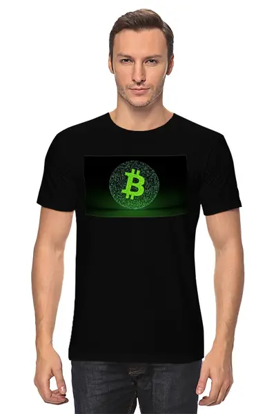 Заказать мужскую футболку в Москве. Футболка классическая черный биткойн зеленый от Crypto Style - готовые дизайны и нанесение принтов.