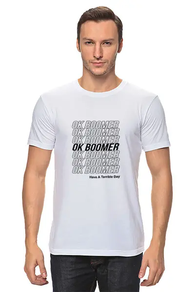 Заказать мужскую футболку в Москве. Футболка классическая Ok Boomer от DESIGNER   - готовые дизайны и нанесение принтов.