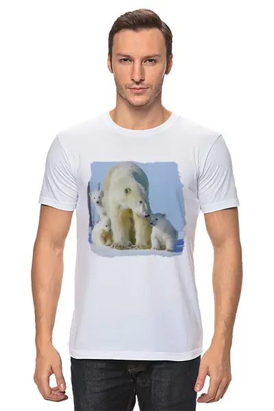 Заказать мужскую футболку в Москве. Футболка классическая Белая медведица с медвежатами  от valezar - готовые дизайны и нанесение принтов.