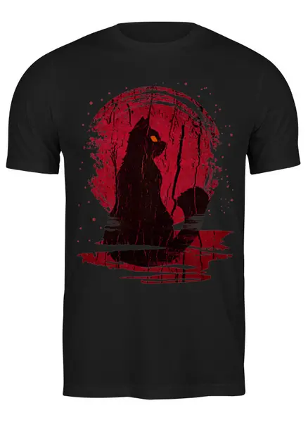 Заказать мужскую футболку в Москве. Футболка классическая Red Moon Cat от oneredfoxstore@gmail.com - готовые дизайны и нанесение принтов.