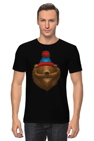Заказать мужскую футболку в Москве. Футболка классическая Медведь с усами от printik - готовые дизайны и нанесение принтов.