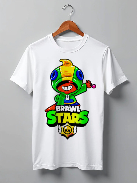 Заказать мужскую футболку в Москве. Футболка классическая Brawl Stars Leon от weeert - готовые дизайны и нанесение принтов.