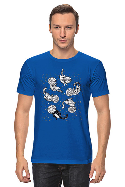 Заказать мужскую футболку в Москве. Футболка классическая Коты в космосе от skynatural - готовые дизайны и нанесение принтов.