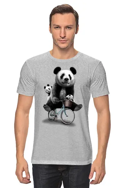 Заказать мужскую футболку в Москве. Футболка классическая Панда на велосипеде от Xieros - готовые дизайны и нанесение принтов.