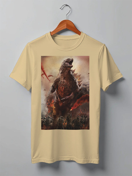 Заказать мужскую футболку в Москве. Футболка классическая Godzilla beige от KinoArt - готовые дизайны и нанесение принтов.