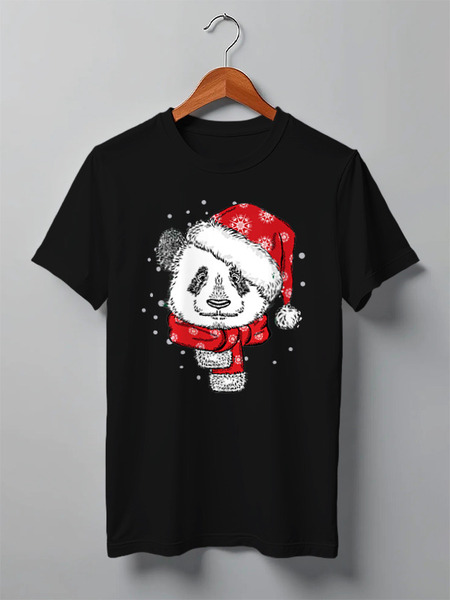 Заказать мужскую футболку в Москве. Футболка классическая Christmas Panda от skynatural - готовые дизайны и нанесение принтов.