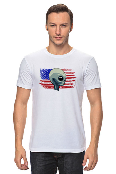 Заказать мужскую футболку в Москве. Футболка классическая США пришелец от skynatural - готовые дизайны и нанесение принтов.