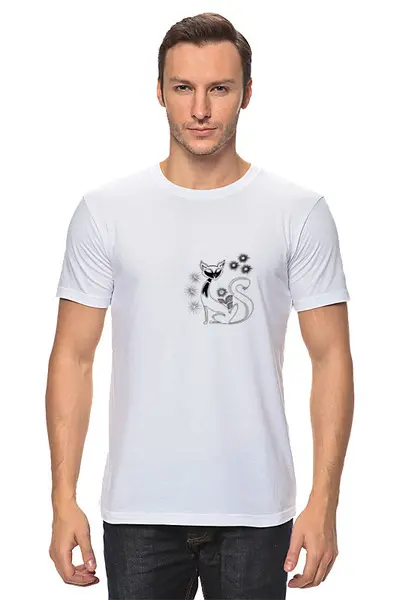 Заказать мужскую футболку в Москве. Футболка классическая кошка от AnyM - готовые дизайны и нанесение принтов.