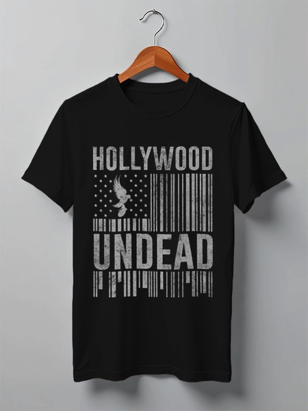 Заказать мужскую футболку в Москве. Футболка классическая Hollywood Undead от geekbox - готовые дизайны и нанесение принтов.