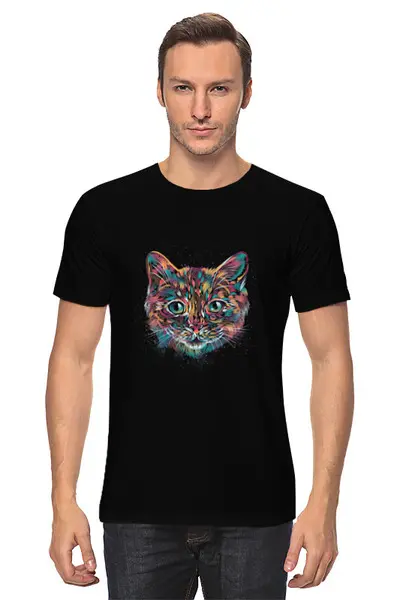 Заказать мужскую футболку в Москве. Футболка классическая Пёстрый кот от ISliM - готовые дизайны и нанесение принтов.
