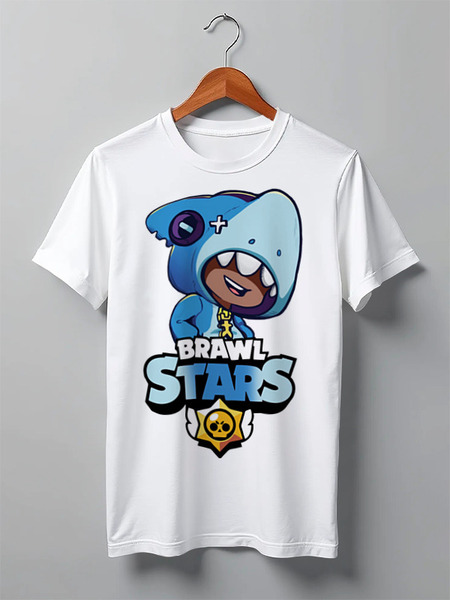 Заказать мужскую футболку в Москве. Футболка классическая Brawl Stars Leon Shark от weeert - готовые дизайны и нанесение принтов.