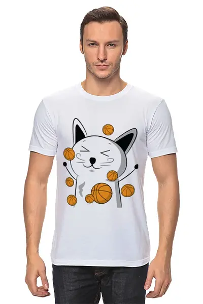 Заказать мужскую футболку в Москве. Футболка классическая Счастливый Котэ с баскетбольными мячами от Chance777 - готовые дизайны и нанесение принтов.