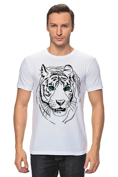 Заказать мужскую футболку в Москве. Футболка классическая зверье тигр от сергей дудников - готовые дизайны и нанесение принтов.