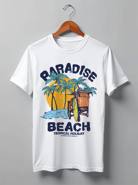 Заказать мужскую футболку в Москве. Футболка классическая Paradise beach от fairpoker@mail.ru - готовые дизайны и нанесение принтов.