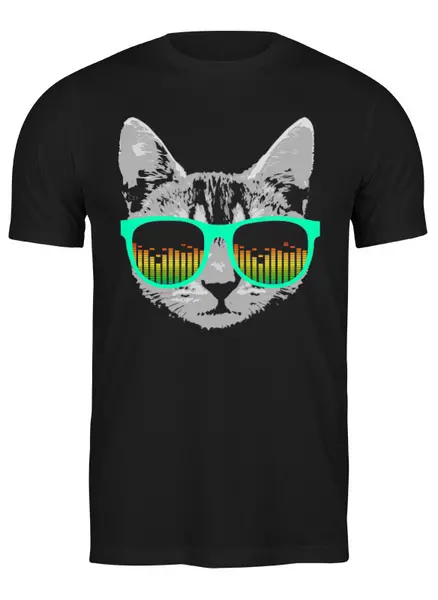 Заказать мужскую футболку в Москве. Футболка классическая Кот в очкках от printik - готовые дизайны и нанесение принтов.