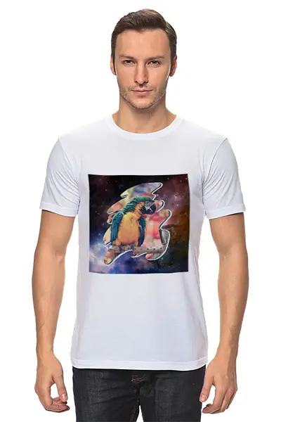 Заказать мужскую футболку в Москве. Футболка классическая Цветастый попугай от Andrew Zaycev - готовые дизайны и нанесение принтов.