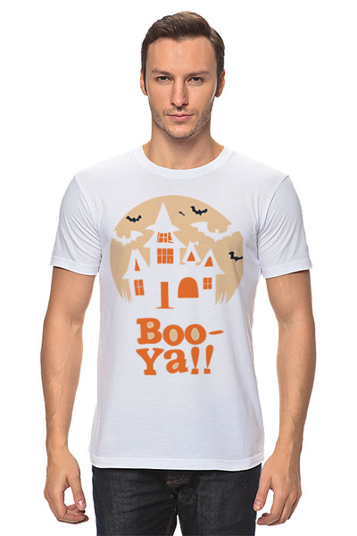 Заказать мужскую футболку в Москве. Футболка классическая Бу-я! Особняк с привидениями на День Хэллоуина от datoxy@ukr.net - готовые дизайны и нанесение принтов.