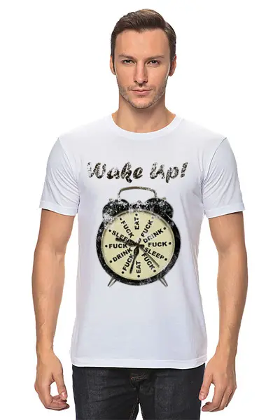 Заказать мужскую футболку в Москве. Футболка классическая Wake up от Kostya  - готовые дизайны и нанесение принтов.
