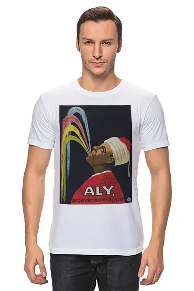 Заказать мужскую футболку в Москве. Футболка классическая Афиша представления Хаджи Али, 1913 г. от posterman - готовые дизайны и нанесение принтов.