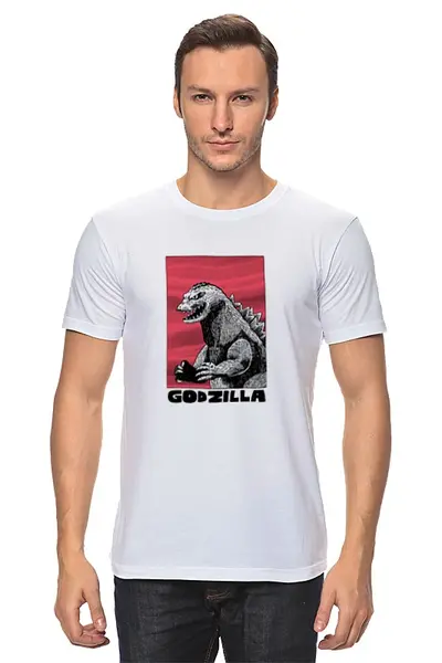 Заказать мужскую футболку в Москве. Футболка классическая Godzilla от Татьяна - готовые дизайны и нанесение принтов.
