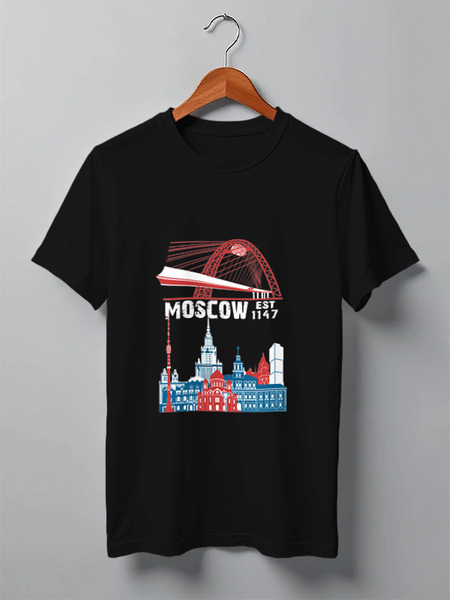 Заказать мужскую футболку в Москве. Футболка классическая Москва. Moscow. Establshed in 1147 (1) от alexpro - готовые дизайны и нанесение принтов.